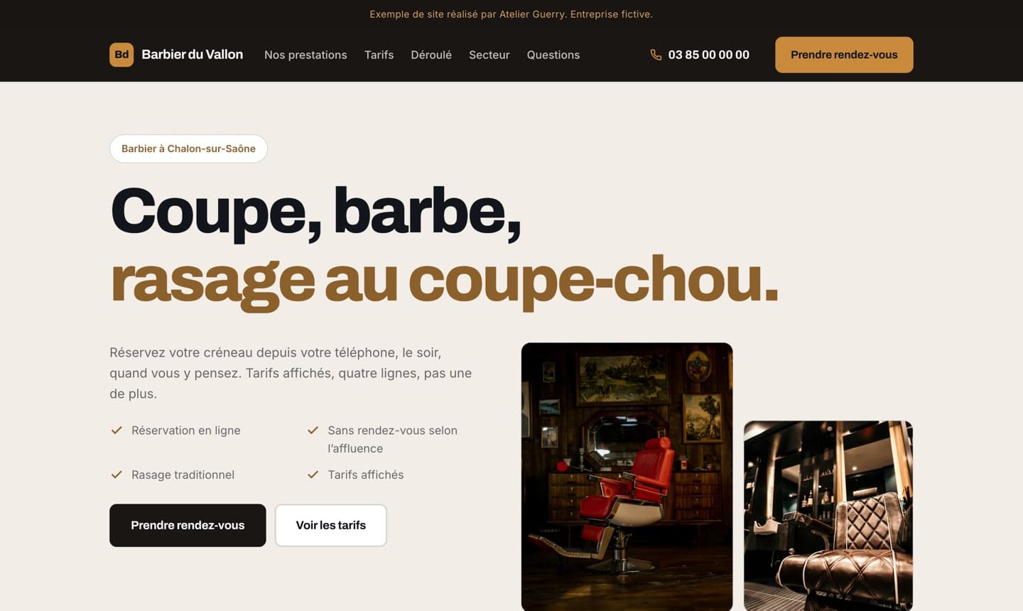 Aperçu d’un site de barbier