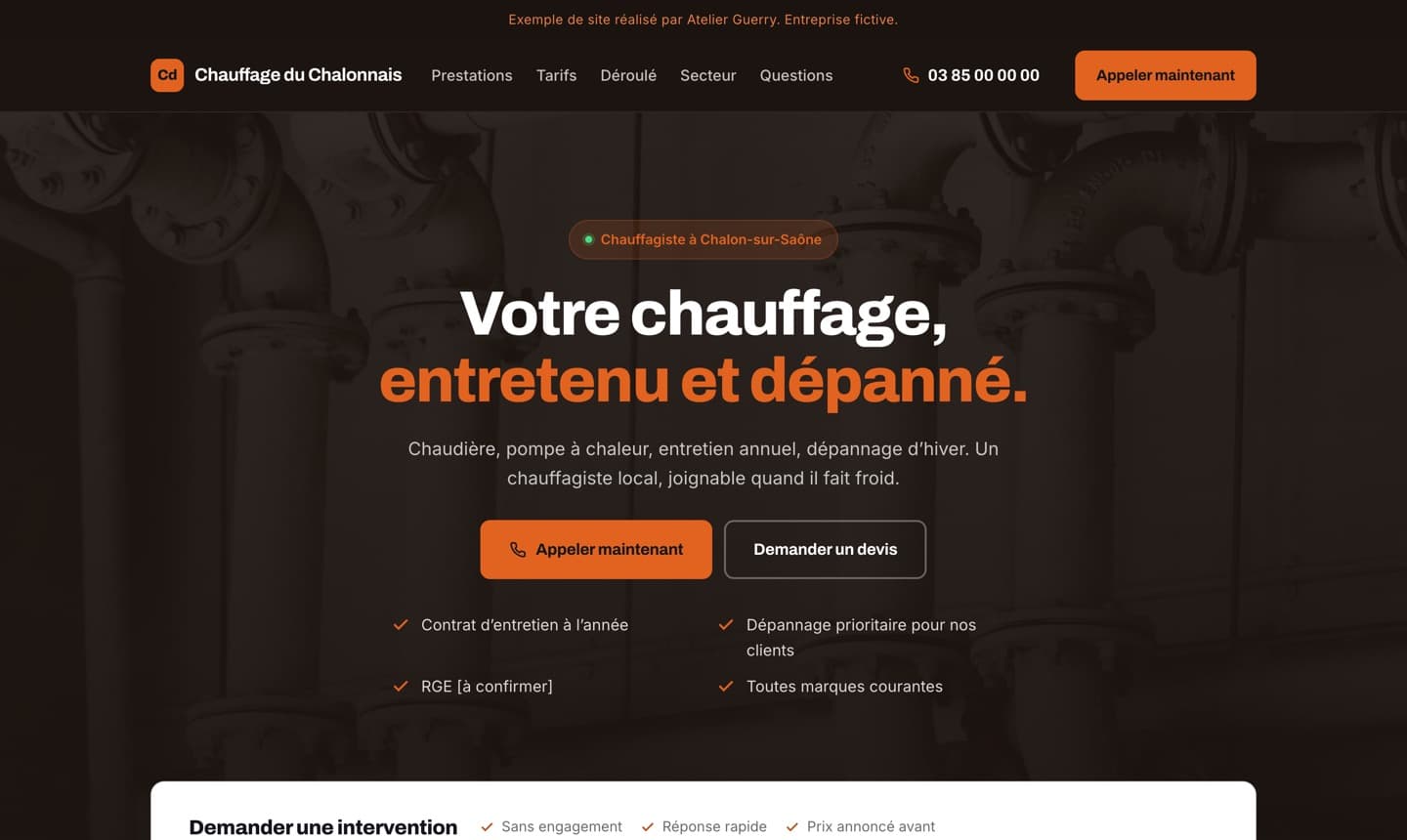Aperçu d’un site de chauffagiste