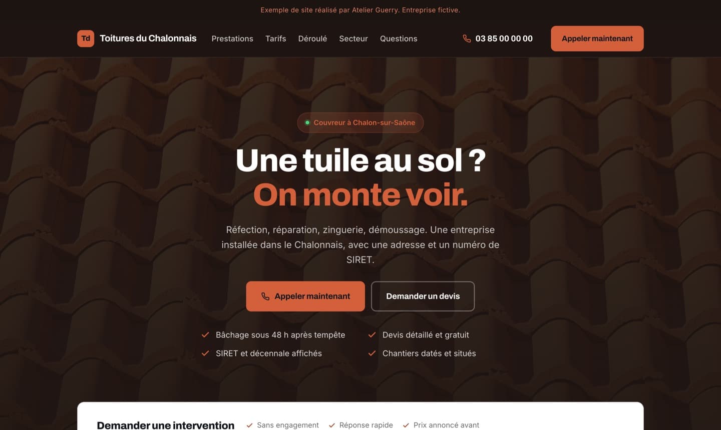 Aperçu d’un site de couvreur