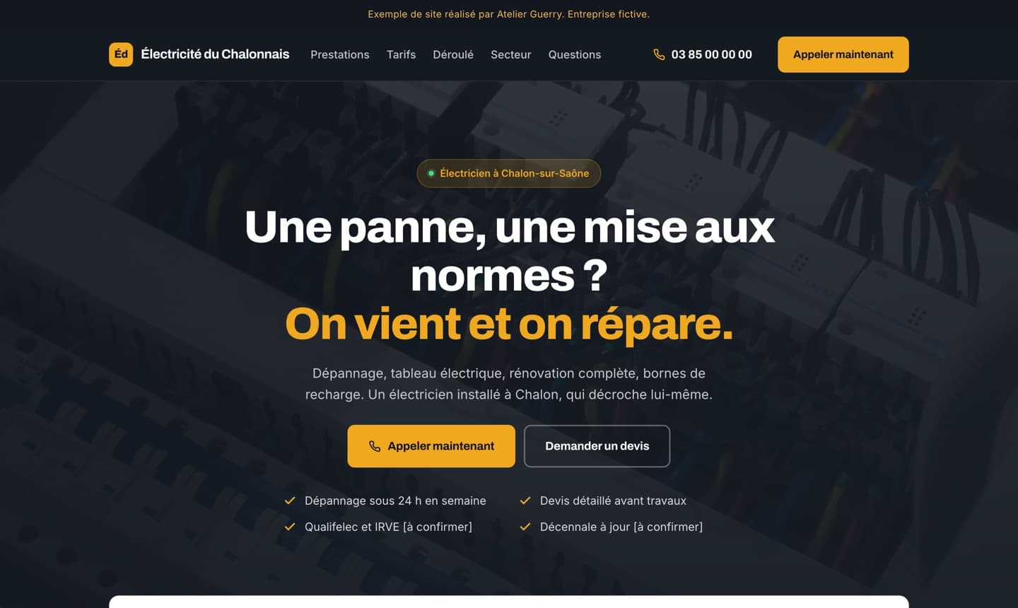 Aperçu d’un site d’électricien