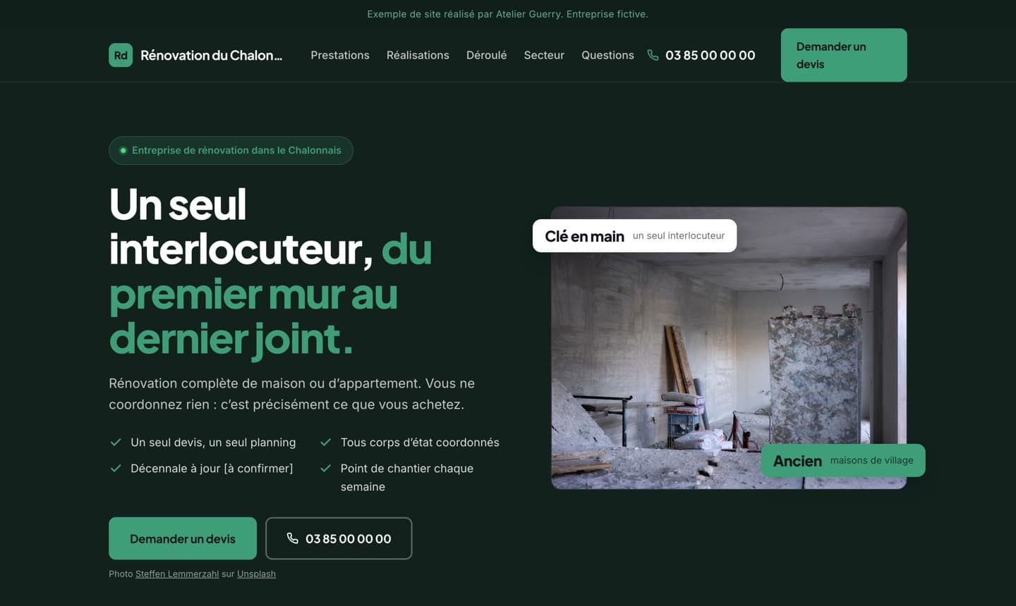 Aperçu d’un site d’entreprise de rénovation