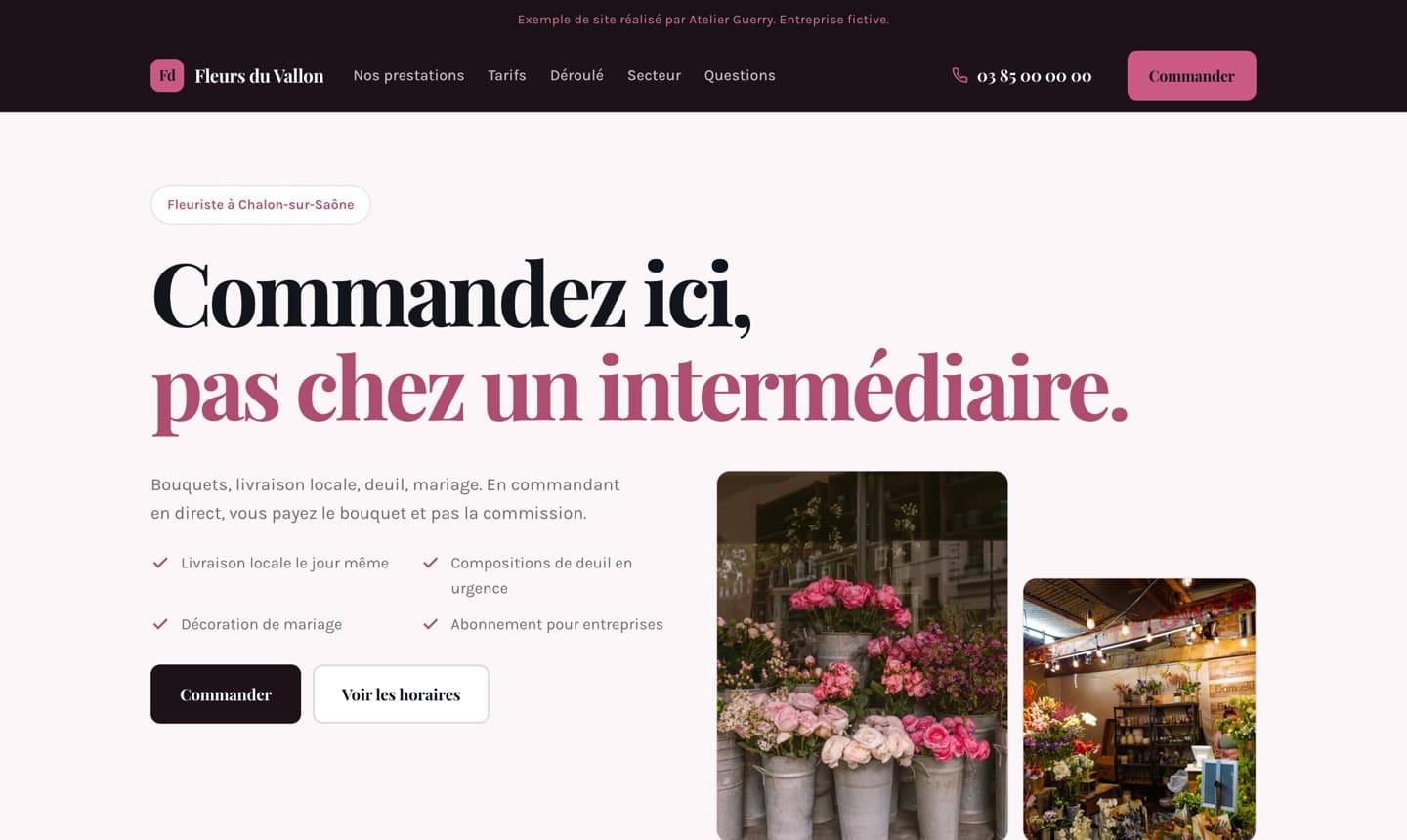 Aperçu d’un site de fleuriste