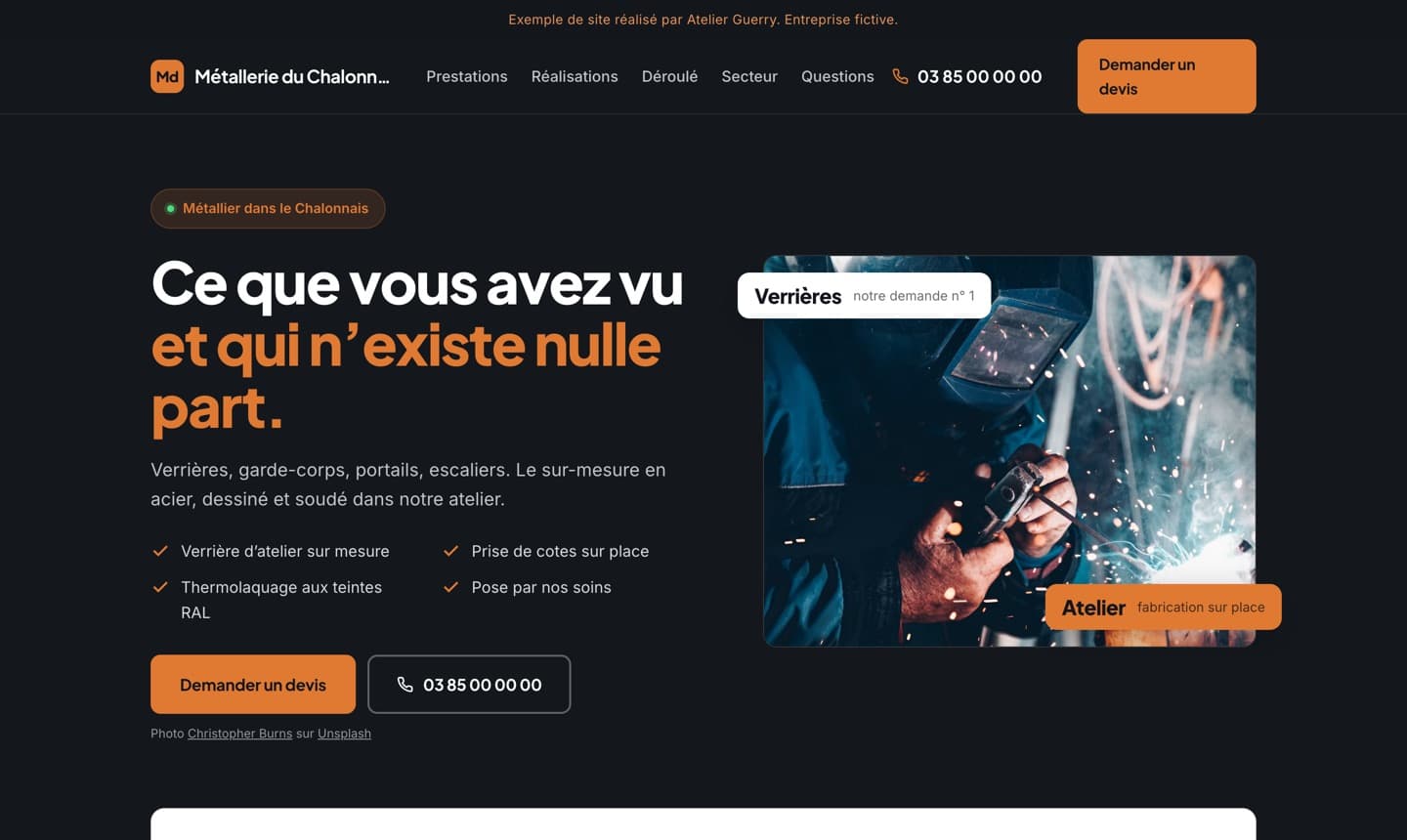 Aperçu d’un site de métallier