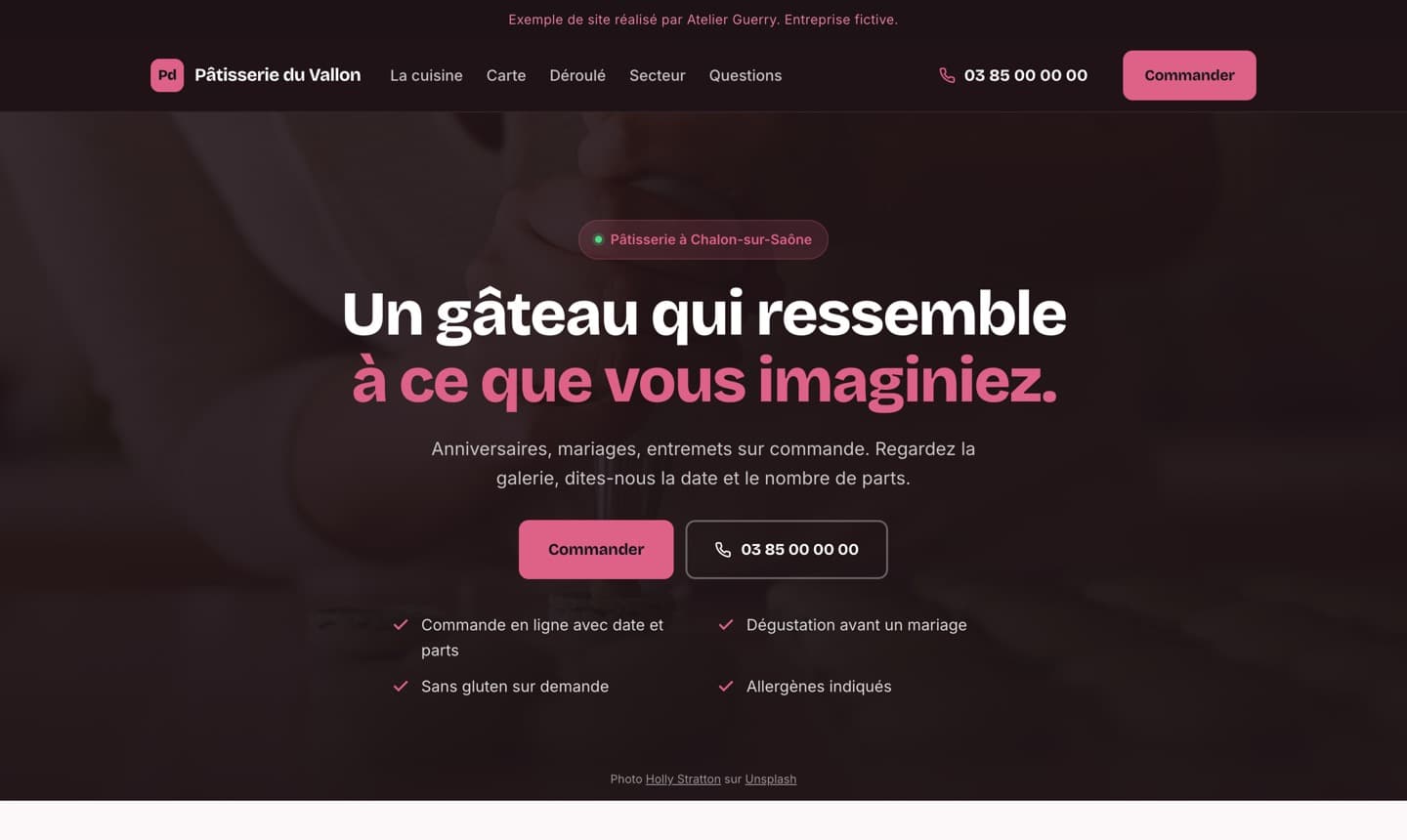 Aperçu d’un site de pâtisserie
