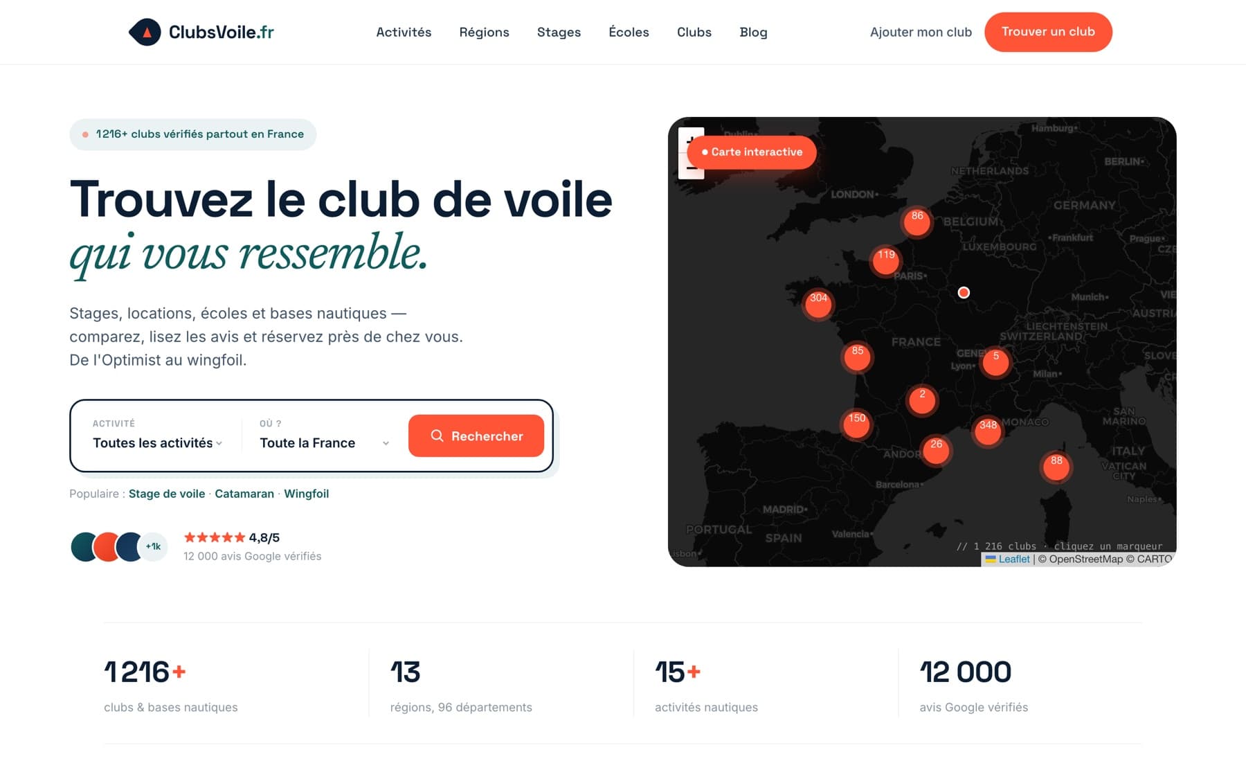Page d’accueil du site ClubsVoile.fr